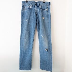 M. Grifoni Blue Wash Denim Distressed and Ripped Straight Slim Fit Jeans 32
